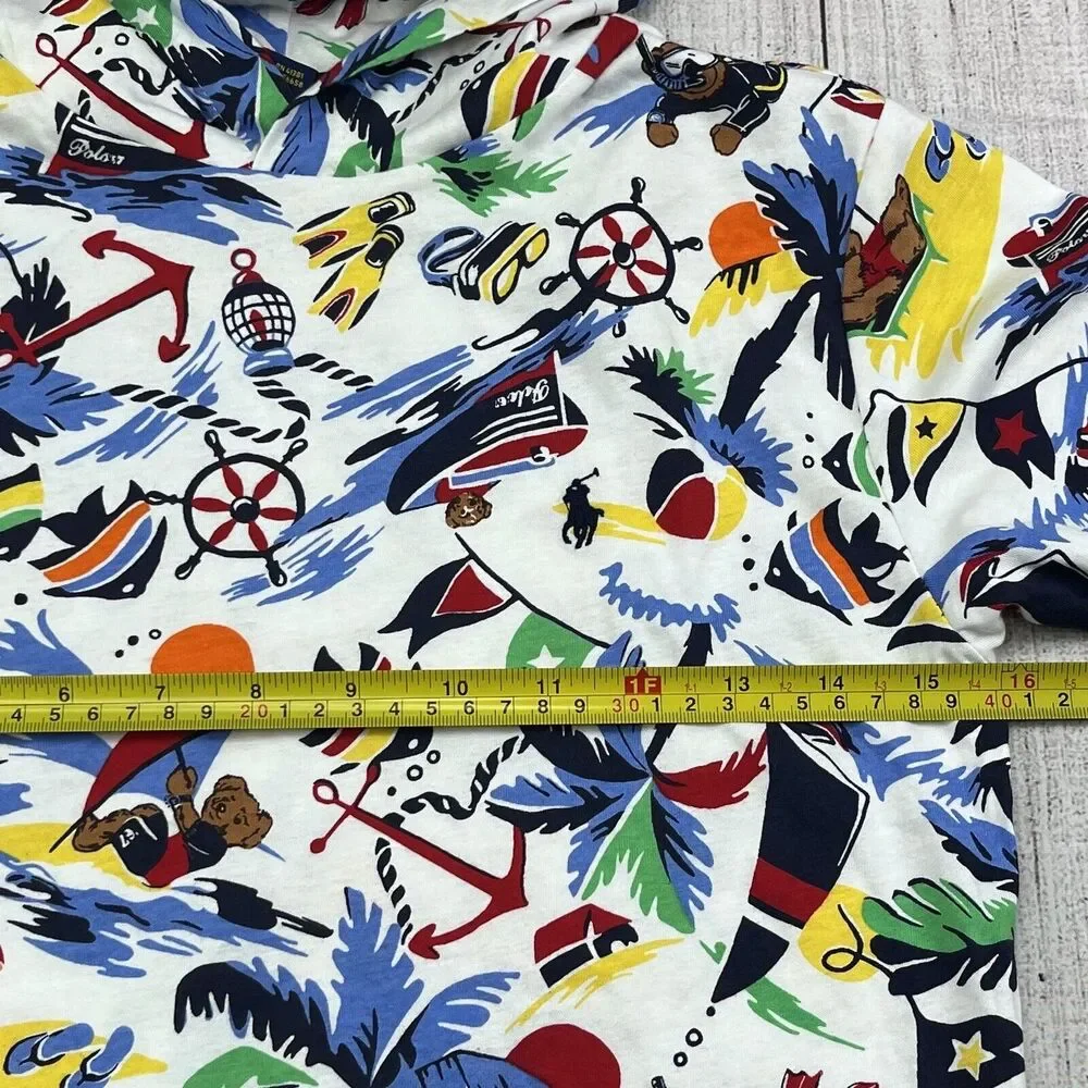 Polo Ralph Lauren Polo Shirt Bear Tropical Island Hoodie‎ Long Sleeve Sz M 10-12 - Picture 7 of 8